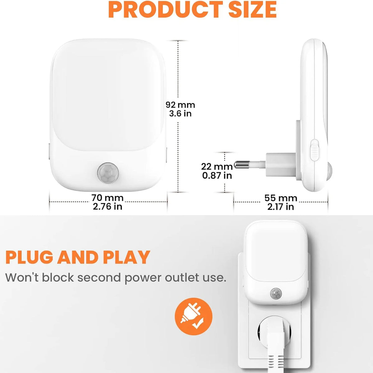 LED Motion Sensor Night Lights for Kids Bedroom Auto Dusk to Dawn Sensor Dimmable Wireless Cabinet Lamp