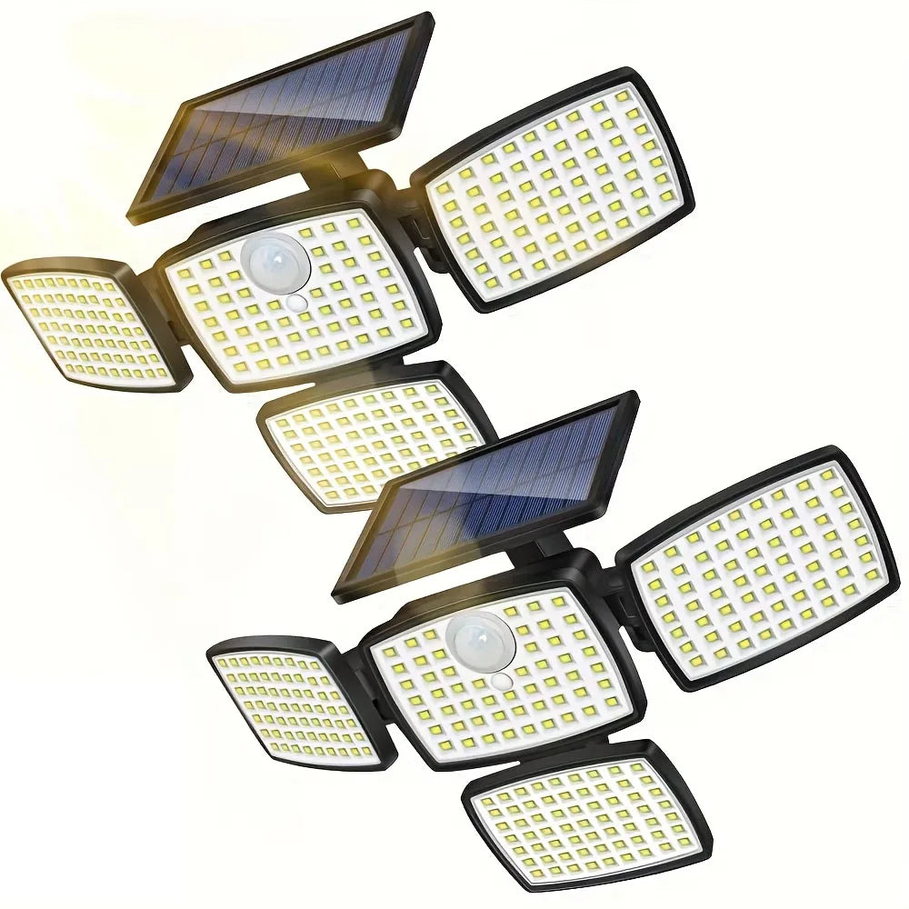 1/2PCS 4-Head Solar Outdoor Lights with Motion Sensor, 242LEDs Solar Security Street Lamp 3 Lighting Modes, IP65 Waterproof 270° Wide Angle Flood Wall Lights, for Yard Garden Driveway