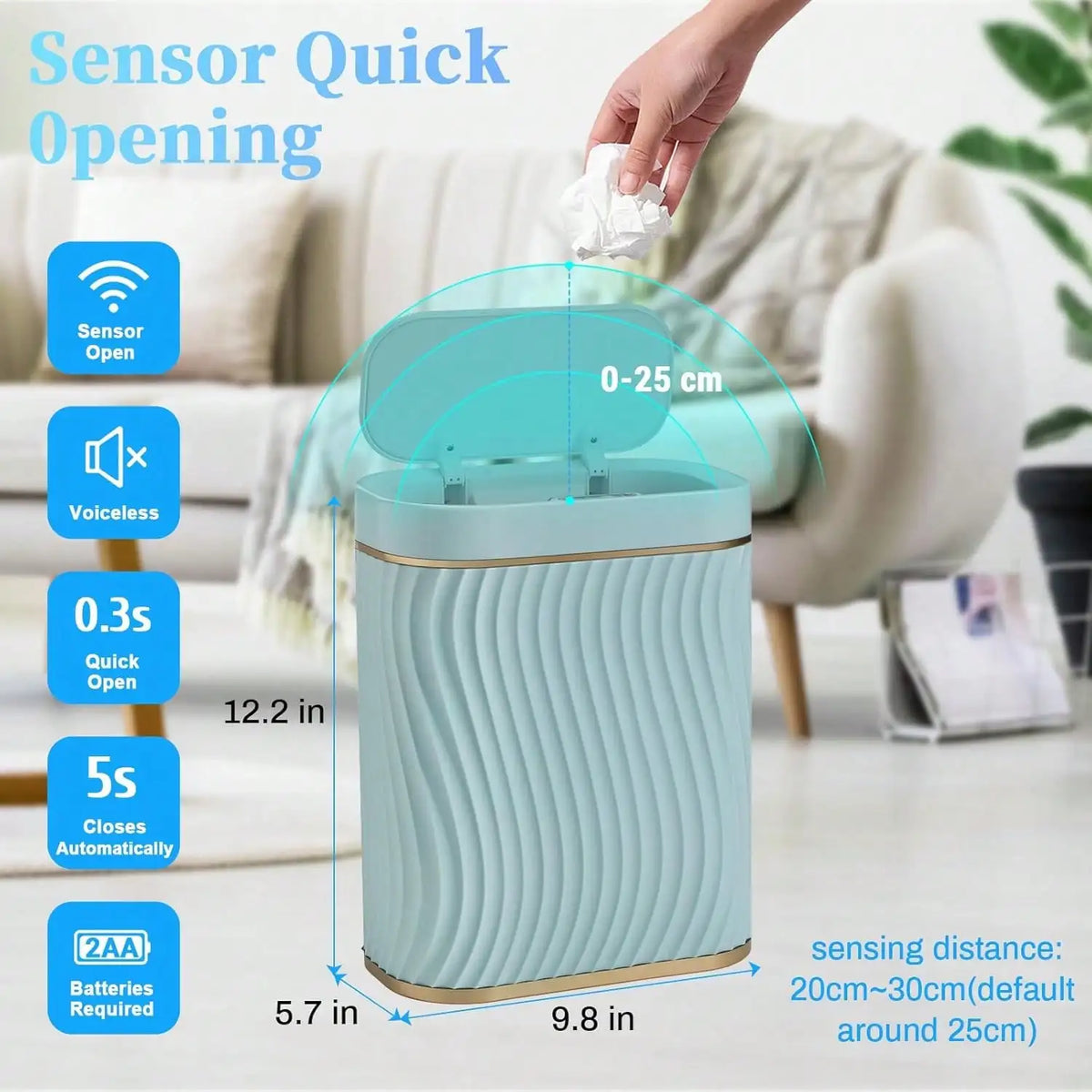 Smart Motion Sensor Trash Can, 2.6 Gallon Small Touchless Pop-Up Bin, Space Saving Waste Basket for Bathroom, Kitchen, Dorm & Bedroom, White