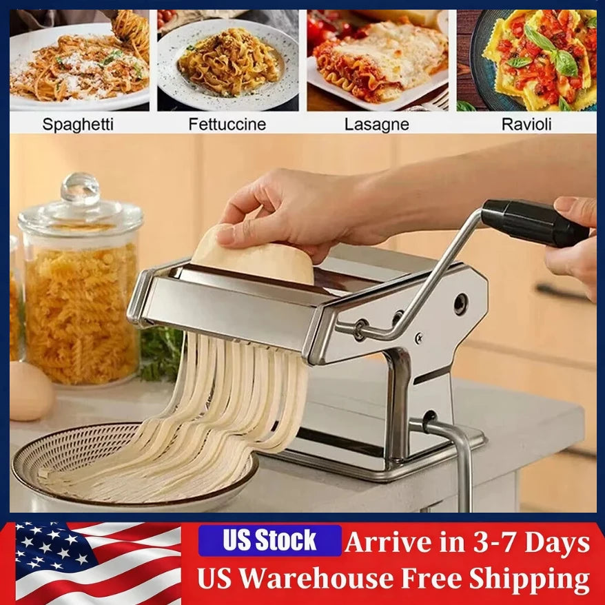 Stainless Steel Pasta Maker Machine Adjustable Noodle Dumpling Press Hand Made Manual Machine Two Cutter Kitchenware Tools
