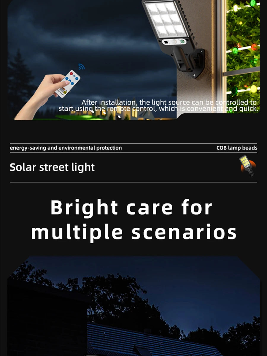 FAMCDC 4 Pack Solar Street Lights 108 COB LED Outdoor Wall Lights with Remote Control and Motion Sensor Adjustable 3 Modes Suita
