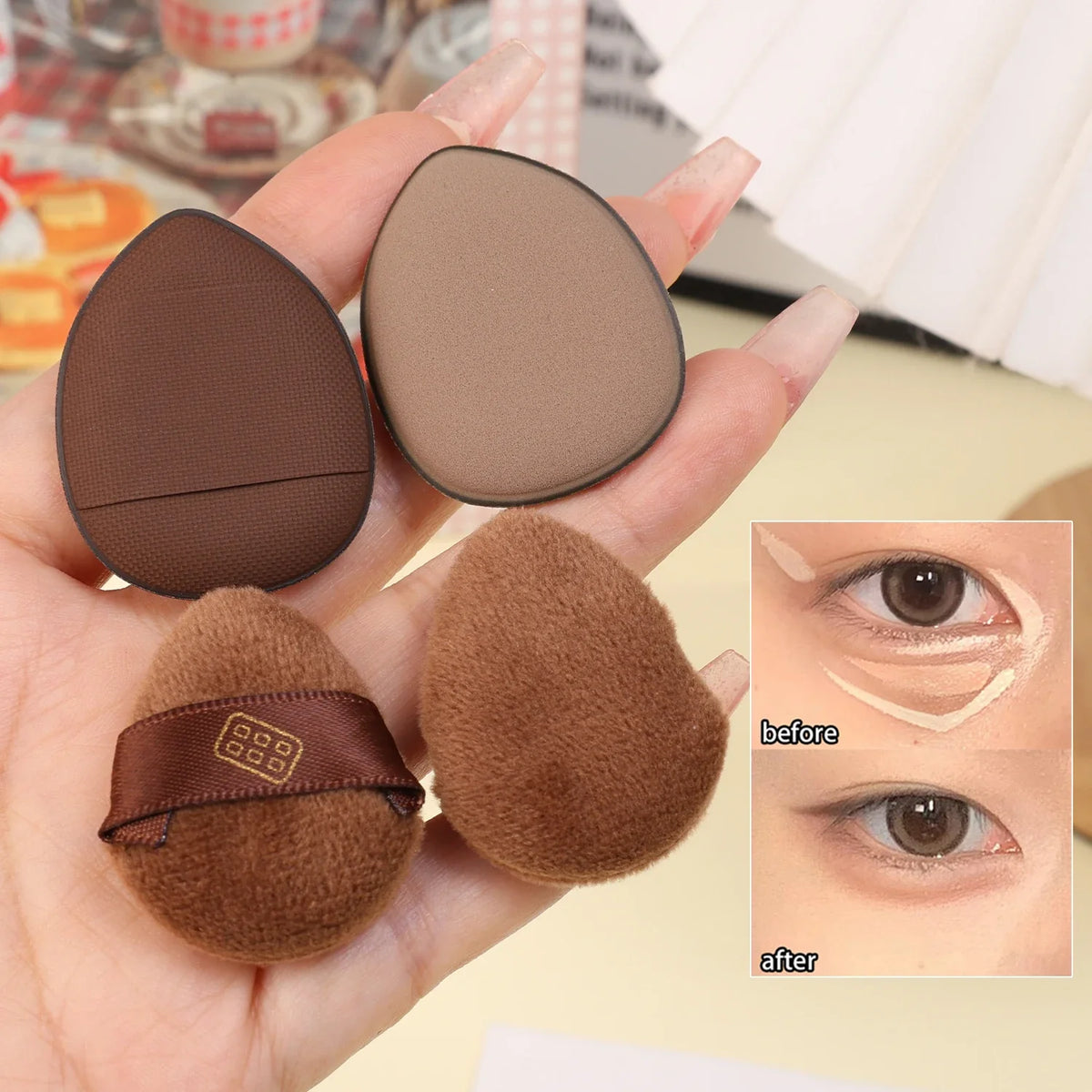 6pcs Dual-Use Cosmetics Puff Set Chocolate Cookie Soft Powder Puff Dry and Wet Foundation Air Cushion Makeup Sponge Beauty Tool