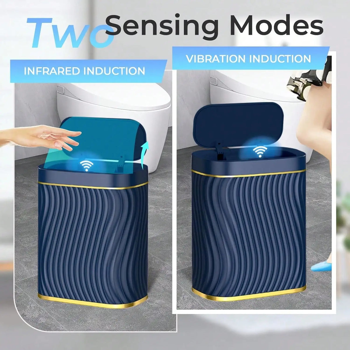 Smart Motion Sensor Trash Can, 2.6 Gallon Small Touchless Pop-Up Bin, Space Saving Waste Basket for Bathroom, Kitchen, Dorm & Bedroom, White