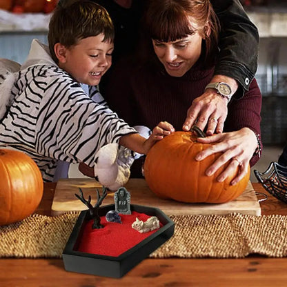 Camping Halloween Coffin Sand Tabletop Decoration, Gothic Zen Garden Kit With Skull For Theme Ornament Creepy Mini Landscape