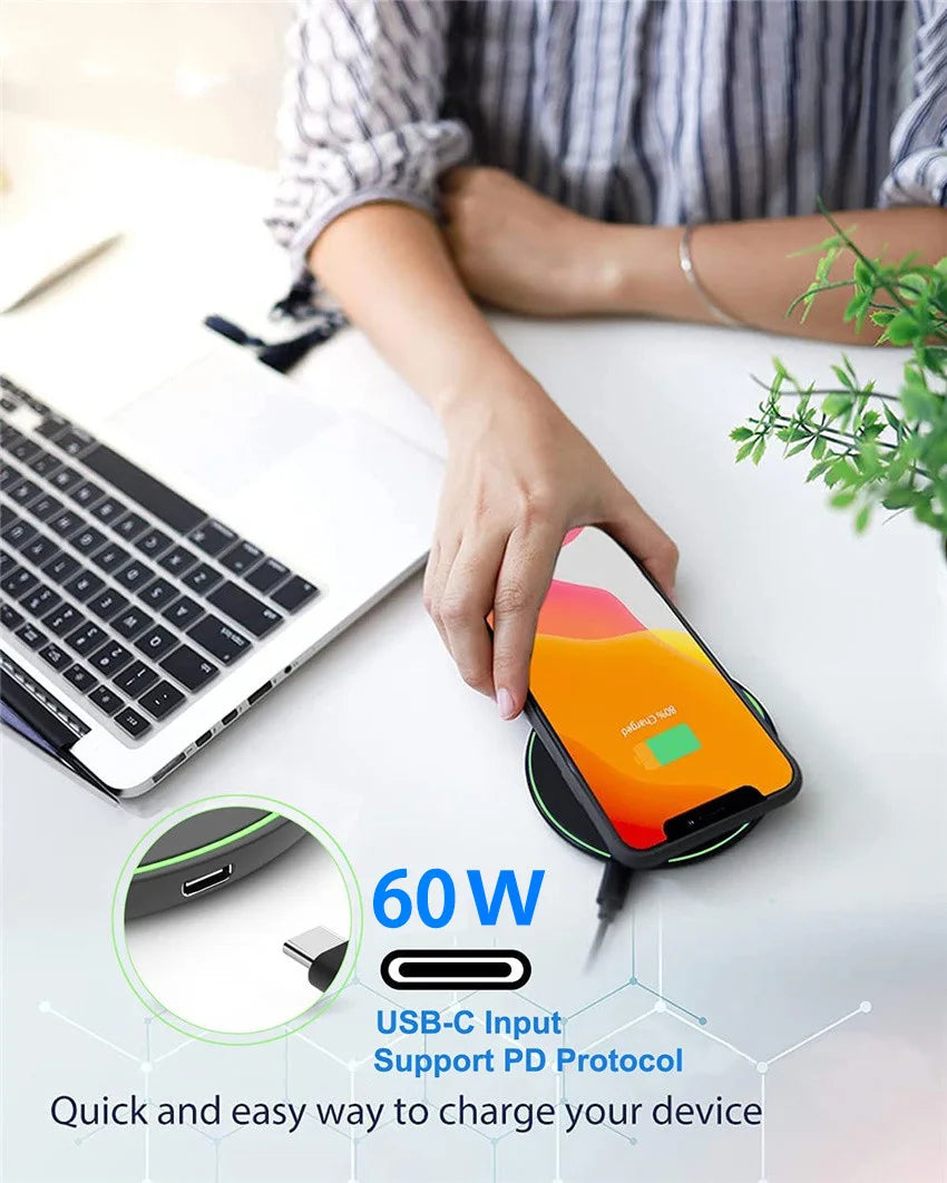 60W Wireless Charger For Ulefone Power Armor 18 18T 19 13 14 Pro Armor 11 11T 12 12S 17 Pro Phone Wireless Charging Pad