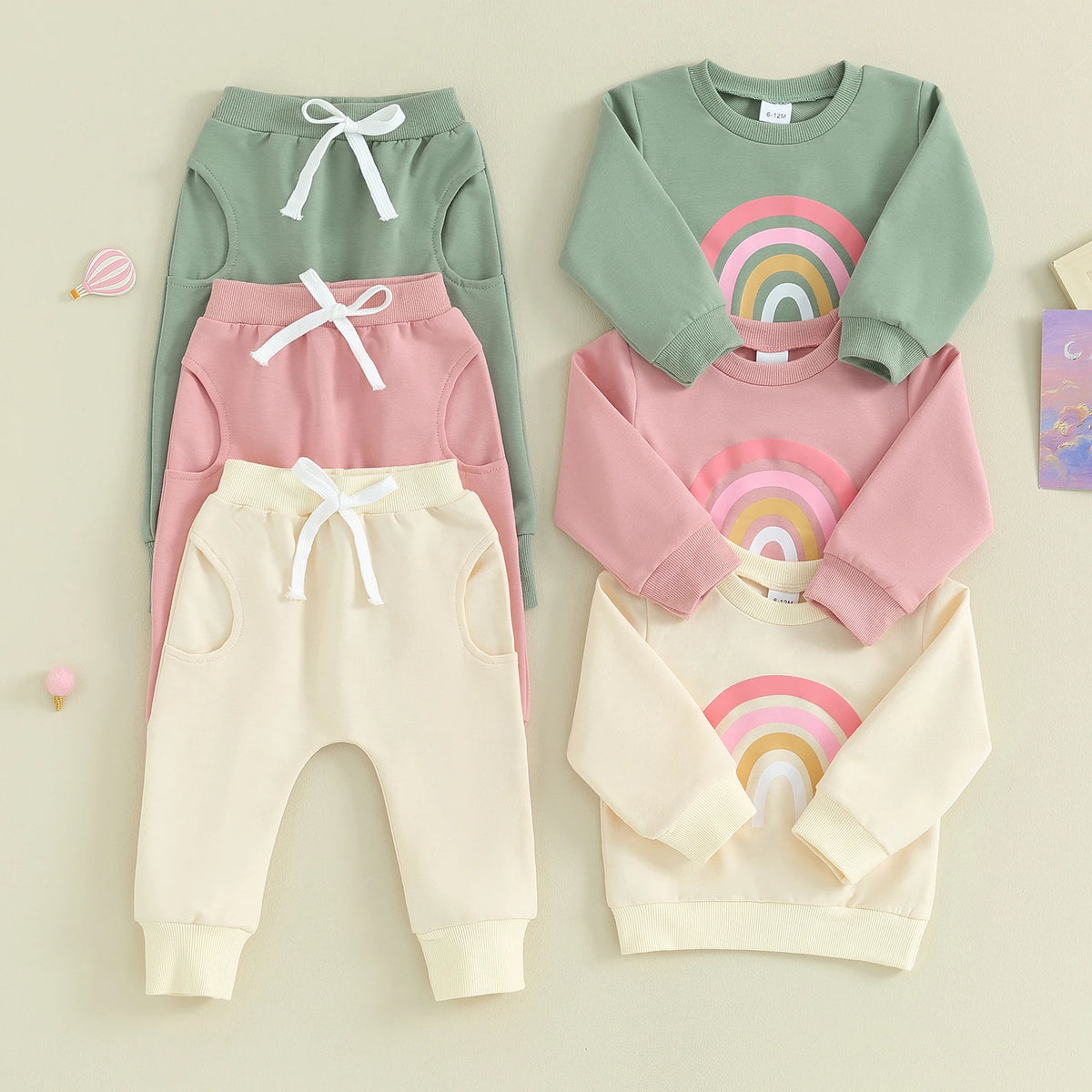 Citgeett Spring Toddler Baby Girls Fall Outfits Long Sleeve Rainbow Print Sweatshirt + Pants Clothes Autumn Set