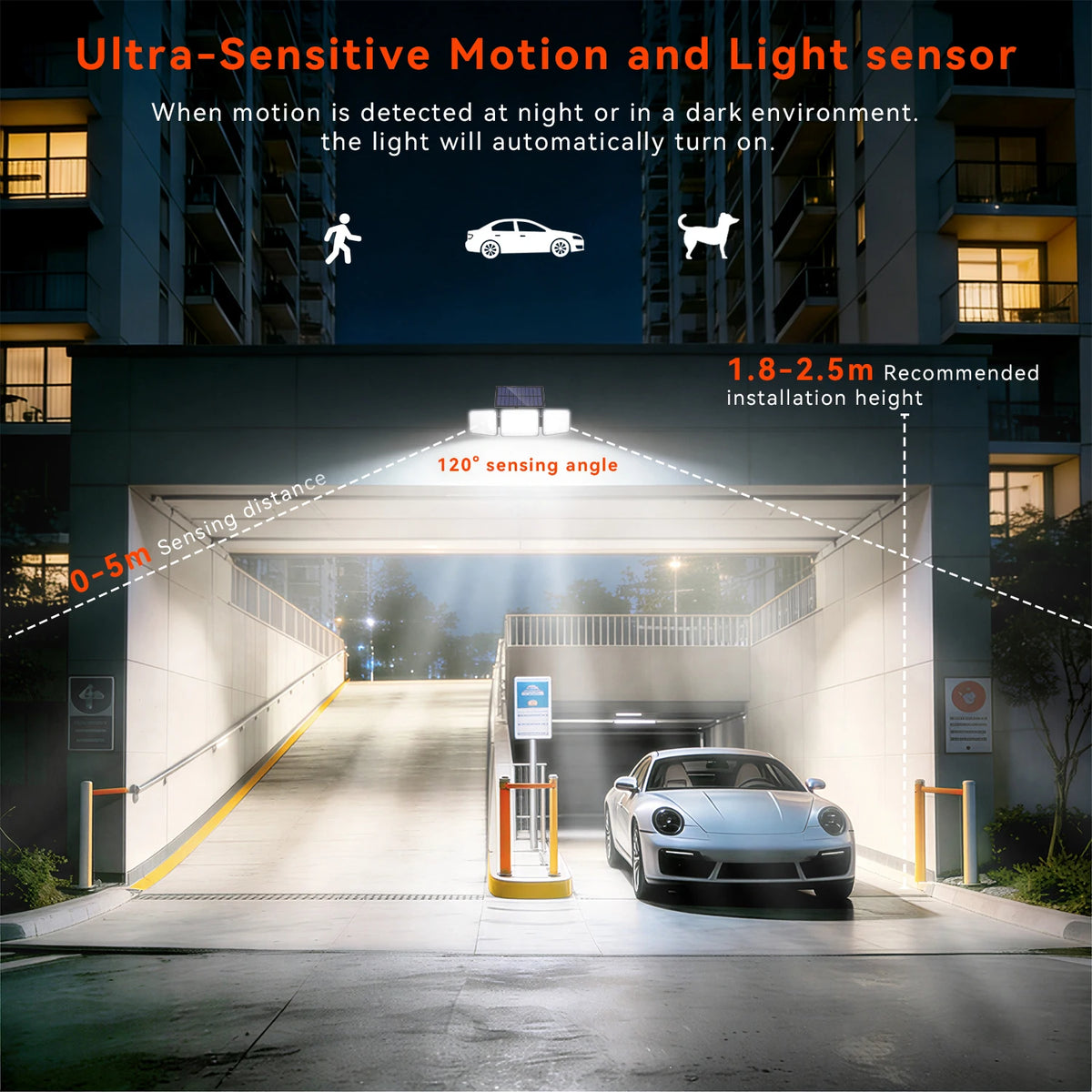 1/2PCS 164LED Motion Sensor Outdoor Street Lights, Solar Lights IP65 Waterproof, 3 Heads Security Flood Lamp, 3 Mode, for Patio