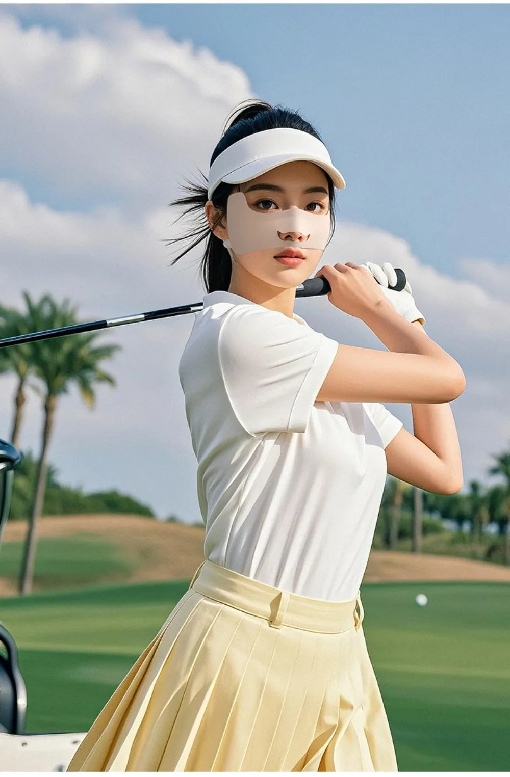 Summer Ice Silk Sun Protection Mask UPF50+ Breathable Women Face Mask Canthus Protection Half Face Face Shield for Golf Sports