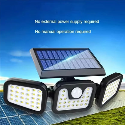 Solar Outdoor Motion Sensor Light, 3 Head Adjustable Angle Solar Security Light with 74 LEDs, Wide Angle Illumination, PIR Motion Detection, IP54 Waterproof Wireless Wall Light for Yard, Garden, Patio and Garage