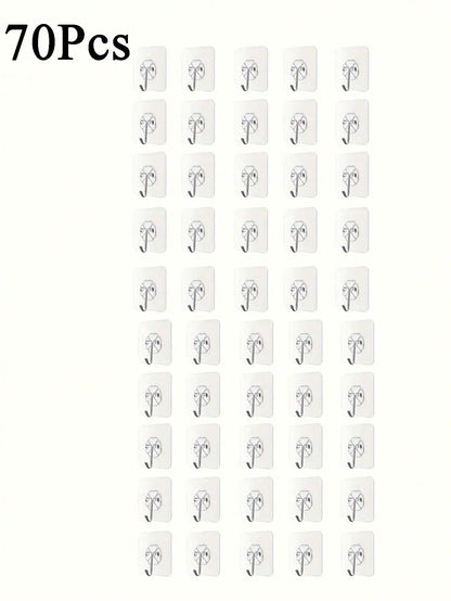 12/20/30/50/100pcs Strong Transparent Adhesive Wall Hooks - Casual Style, Easy To Install, No Drilling Required, Plastic Heart-Shaped Practical Hooks, Suitable For Kitchen And Bathroom, Bathroom Storage, Bathroom Decor, Autum
