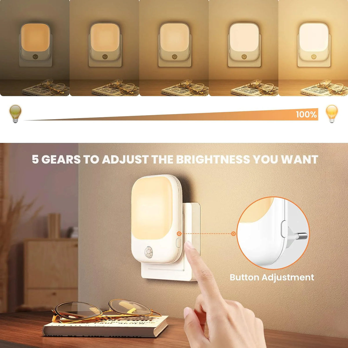 LED Motion Sensor Night Lights for Kids Bedroom Auto Dusk to Dawn Sensor Dimmable Wireless Cabinet Lamp