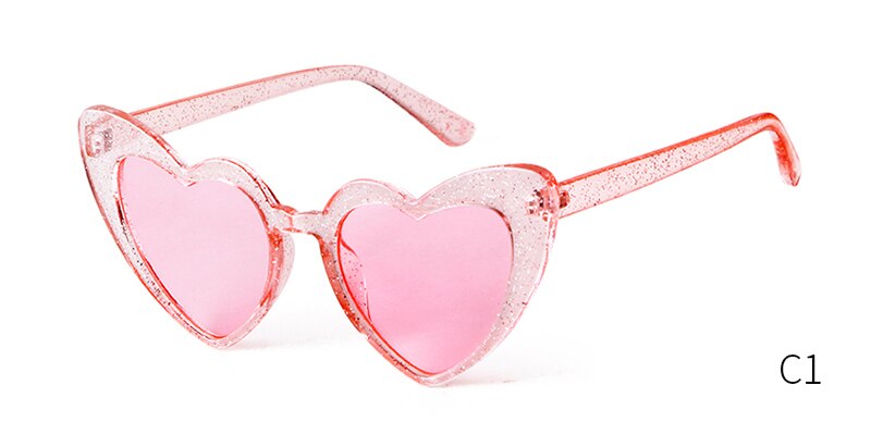 WHO CUTIE Women Sunglasses Vintage Brand Designer Red Heart Shape Pink Glitter Lens Funny Sun Glasses Girls Party Festival OM863