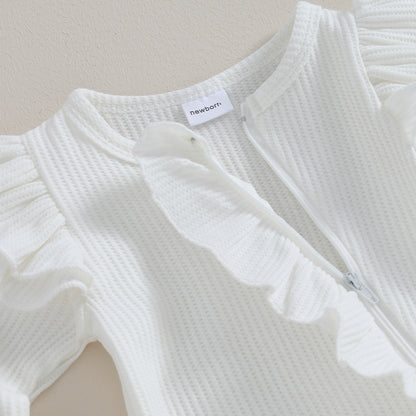 2023-11-02 Lioraitiin 0-12M Newborn Infant Baby Girl Clothes Ruffle Zipper Romper Long Sleeve Jumpsuit Fall Winter Clothes