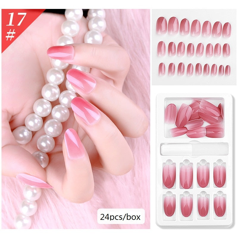 New Hot Reusable Stick-On-Nails 24PCS Reusable Full Cover False Nail Artificial Tips Press On Nails Art Stick on Nails Tips