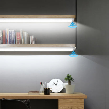 Motion Sensor LED Under Cabinet Lamp Dimmable Rechargeable Night Light Stairs Closet Room Aisle Tube Bar Detector Bulb