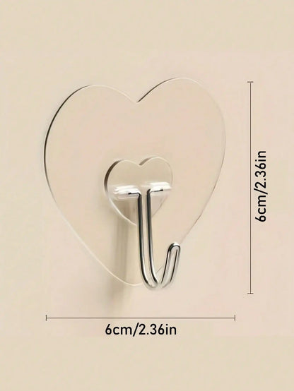 12/20/30/50/100pcs Strong Transparent Adhesive Wall Hooks - Casual Style, Easy To Install, No Drilling Required, Plastic Heart-Shaped Practical Hooks, Suitable For Kitchen And Bathroom, Bathroom Storage, Bathroom Decor, Autum