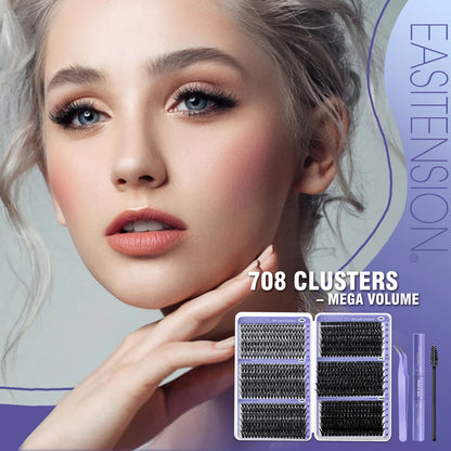 DIY Lash Extension Kit Clusters Natural Individual Eyelashes Kit 8-16mm Mixed with Bond and Seal Wispy Natural Mange Lashes