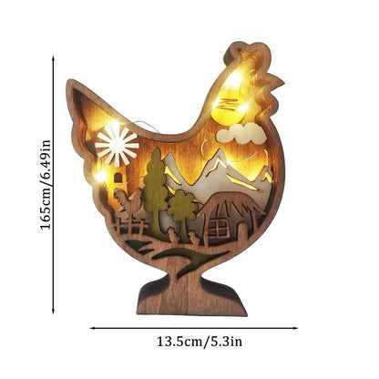 Easter Wooden Animal Ornaments LED Light 3D Hollow Carving Rabbit Home Room Decor Figurines Crafts Desktop Bedroom Decoration