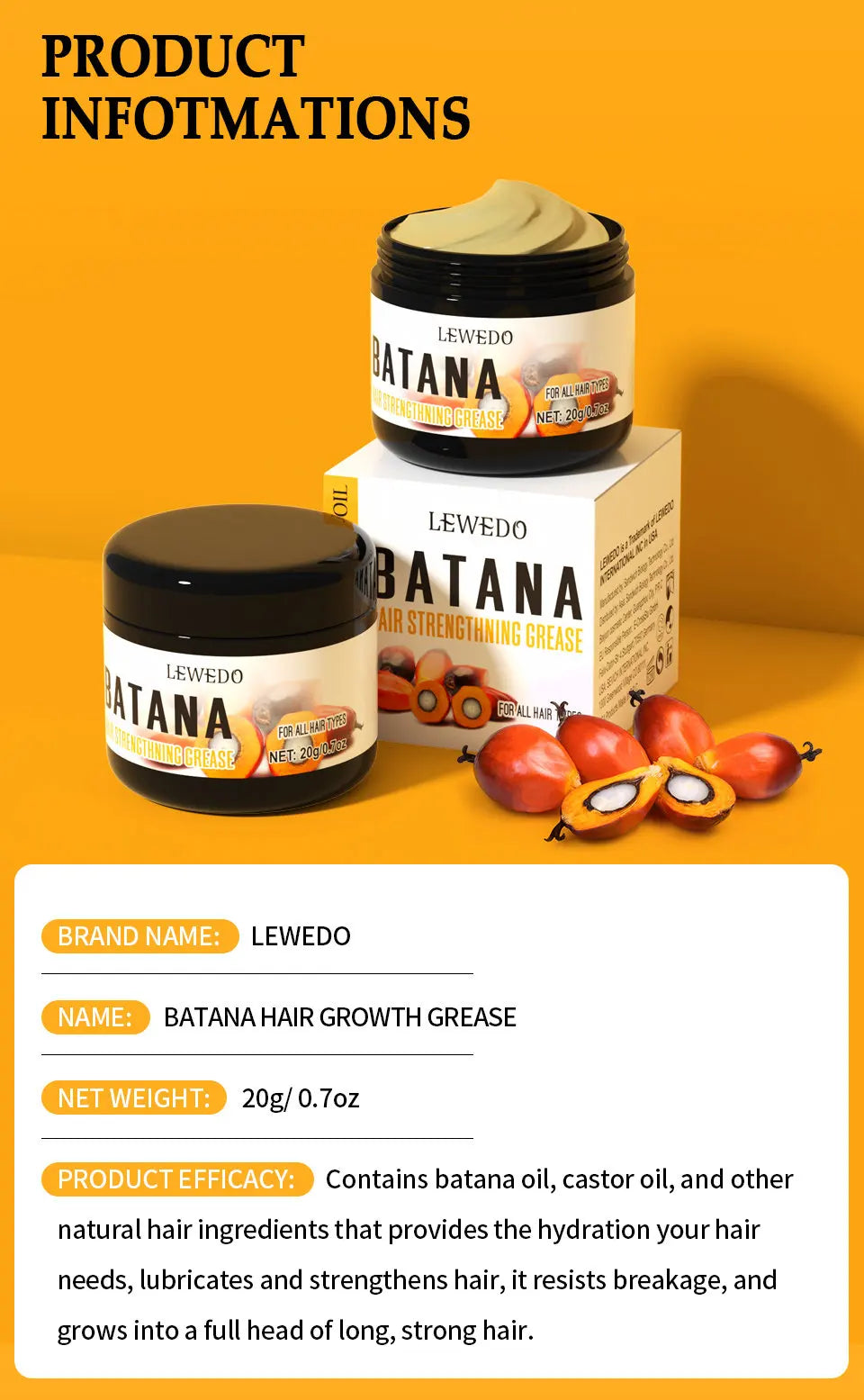 100% Pure Organic Hair Mask Batana Oil Hair Growth Oil Natural Treatment Nourish Reduce Hair Loss Anti-Breakage Hair Products