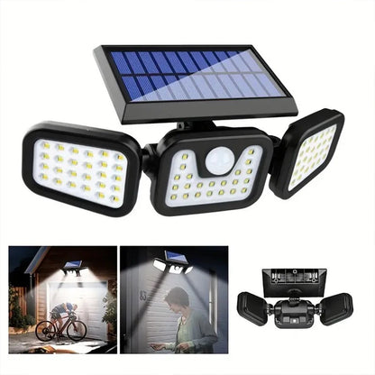 Solar Outdoor Motion Sensor Light, 3 Head Adjustable Angle Solar Security Light with 74 LEDs, Wide Angle Illumination, PIR Motion Detection, IP54 Waterproof Wireless Wall Light for Yard, Garden, Patio and Garage