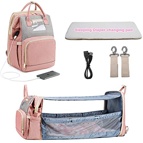 Fashion Portable Folding Crib Diaper Bag Multi-Function Large Capacity Baby Backpack Diaper Bag Baby Stroller Organizer Bag