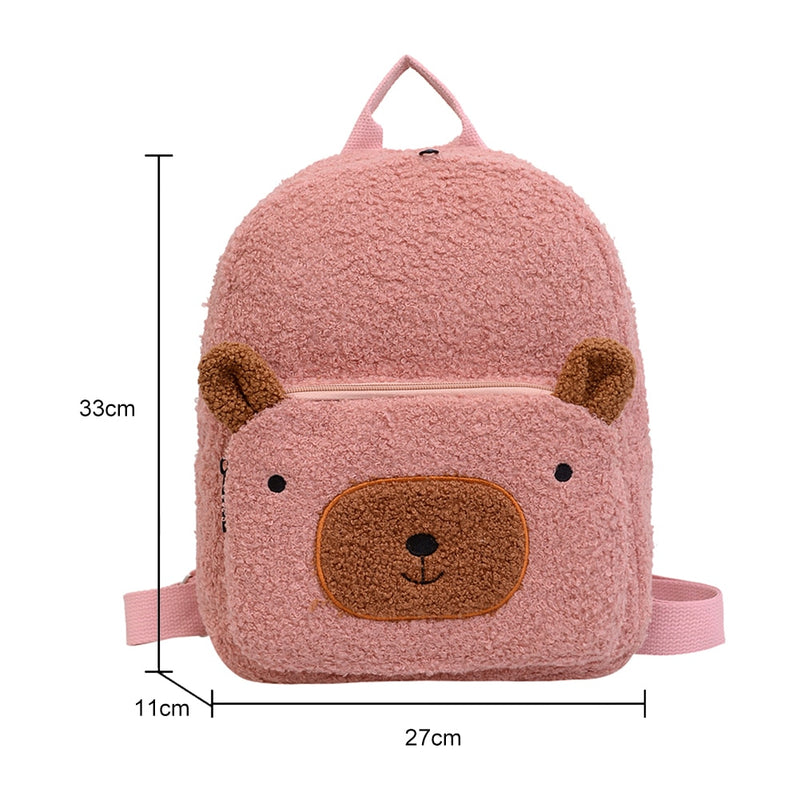 Portable Children Travel Shopping Rucksacks Casual Autumn Winter Lamb Fleece Women's Bagpack Cute Bear Shaped Shoulder Backpack