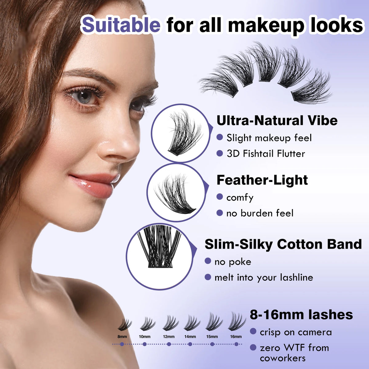 DIY Lash Extension Kit Clusters Natural Individual Eyelashes Kit 8-16mm Mixed with Bond and Seal Wispy Natural Mange Lashes