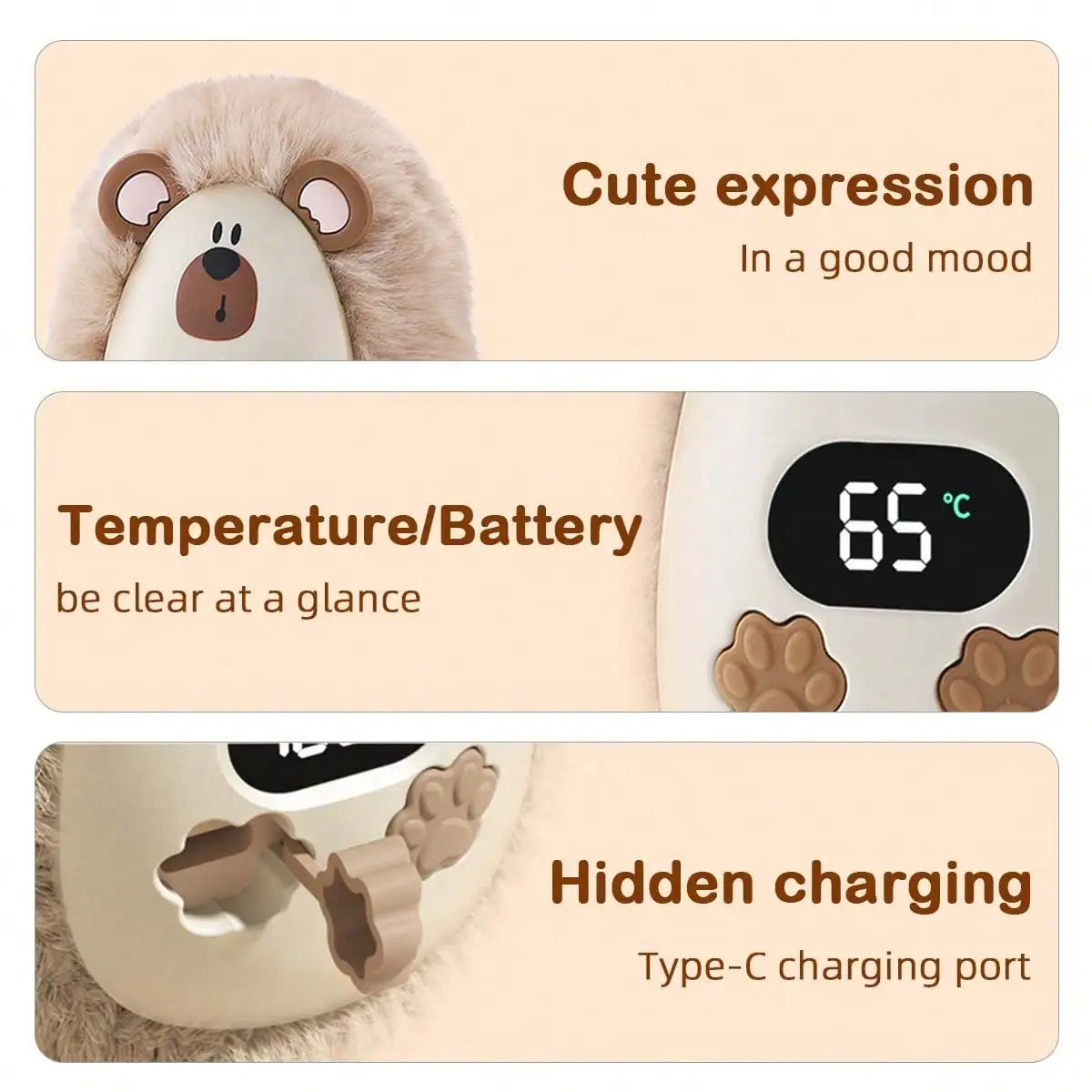 Mini Plush Pet Reusable Hand Warmers Rechargeable Portable Pocket Warmer Fast Heating 3-Gear Adjustable Outdoor Hand Heater For Winter Essentials Accessory Halloween Christmas Gifts Christmas Gifts,Hand Warmers,Gifts For Men,