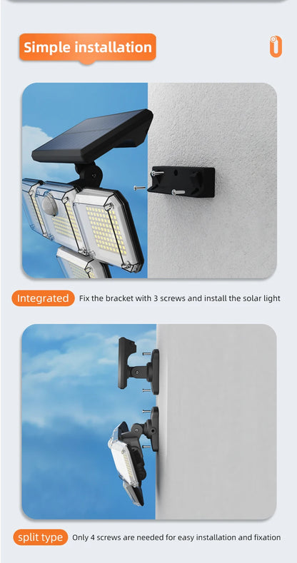 5000LM Outdoor Motion Sensor Lamp 333 LED IP65 Waterproof 4-Head Solar Power Light  Flood Lights 270° Lighting Range Outdoor Indoor Solar Garden Lamp With Adjustable Head Wide Lighting
