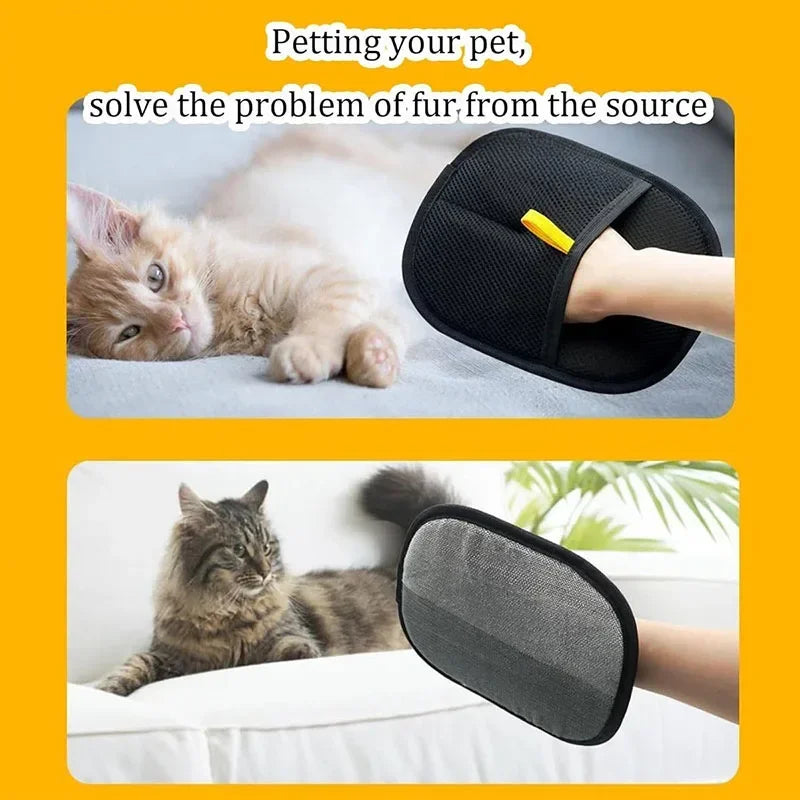 Portable Pet Hair Removal Gloves, 2-in-1 Mitts with Static Lint Brush, Washable & Reusable Dusting Glove for Dogs Cats Shedding Hair