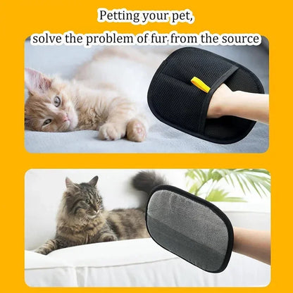 Portable Pet Hair Removal Gloves, 2-in-1 Mitts with Static Lint Brush, Washable & Reusable Dusting Glove for Dogs Cats Shedding Hair