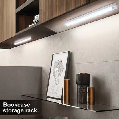 Motion Sensor LED Under Cabinet Lamp Dimmable Rechargeable Night Light Stairs Closet Room Aisle Tube Bar Detector Bulb