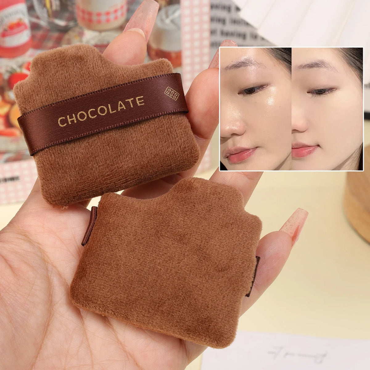 6pcs Dual-Use Cosmetics Puff Set Chocolate Cookie Soft Powder Puff Dry and Wet Foundation Air Cushion Makeup Sponge Beauty Tool
