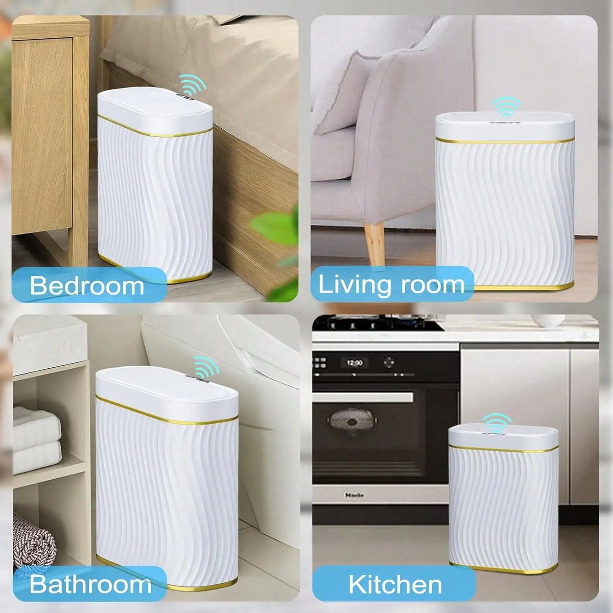 Smart Motion Sensor Trash Can, 2.6 Gallon Small Touchless Pop-Up Bin, Space Saving Waste Basket for Bathroom, Kitchen, Dorm & Bedroom, White