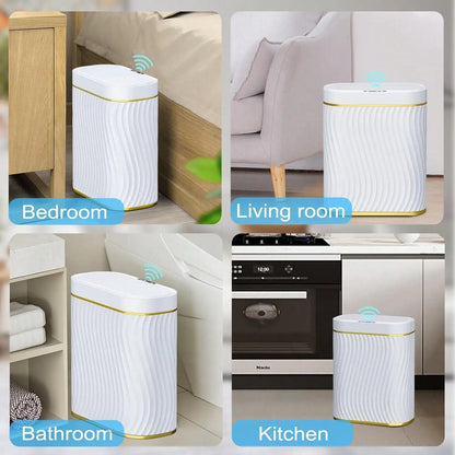 Smart Motion Sensor Trash Can, 2.6 Gallon Small Touchless Pop-Up Bin, Space Saving Waste Basket for Bathroom, Kitchen, Dorm & Bedroom, White