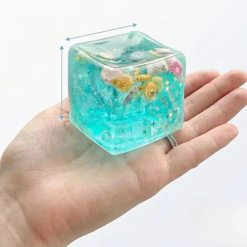 Squishy Ocean Shells Cube Stress Balls Squeeze Toy Transparent Maltose Cubes Fidget Toy Adult Sensory Stress Relief Fidget Toy