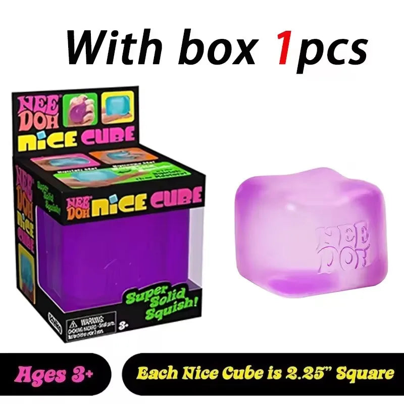 Ice Cube Squishy Fidget Toy, Soft Resilient Stress Relief Squeeze Cube Toy, Automatic Rebound Sensory Anxiety Relief Toy, Non-Toxic Portable Desk Fidget Nee Doh Cube for Kids Adults Classroom Office Relax Gift Random Multicol
