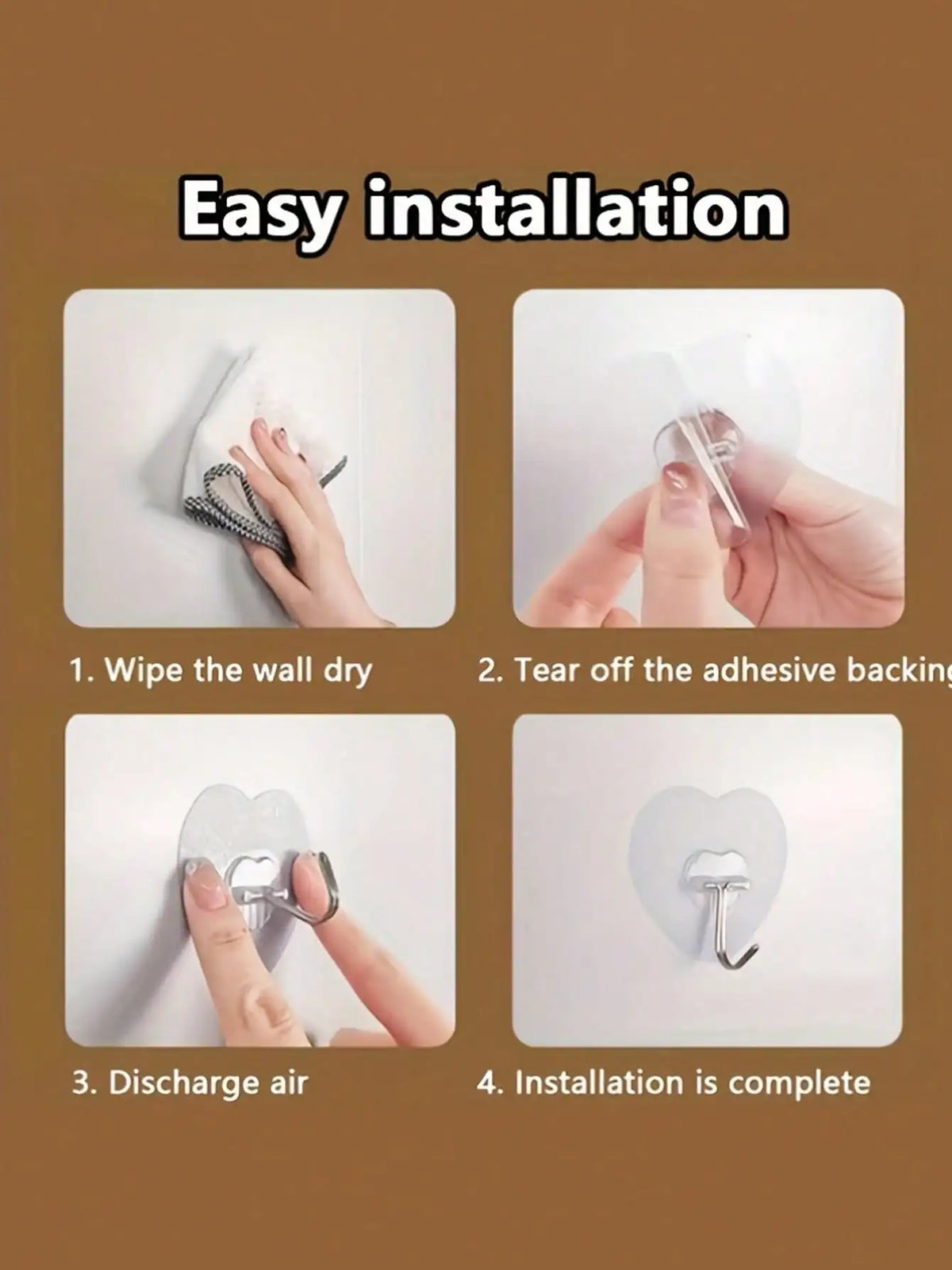 12/20/30/50/100pcs Strong Transparent Adhesive Wall Hooks - Casual Style, Easy To Install, No Drilling Required, Plastic Heart-Shaped Practical Hooks, Suitable For Kitchen And Bathroom, Bathroom Storage, Bathroom Decor, Autum