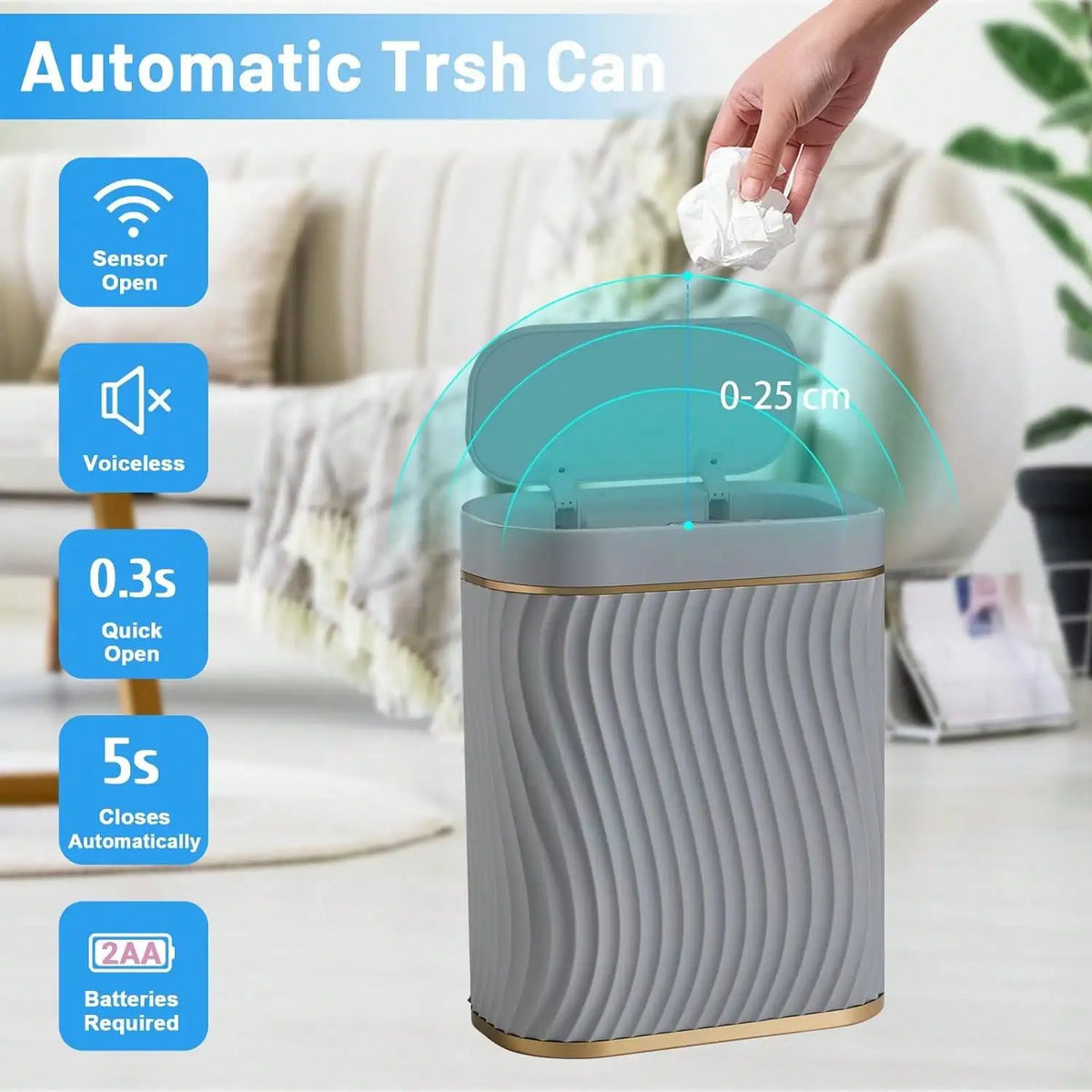 Smart Motion Sensor Trash Can, 2.6 Gallon Small Touchless Pop-Up Bin, Space Saving Waste Basket for Bathroom, Kitchen, Dorm & Bedroom, White