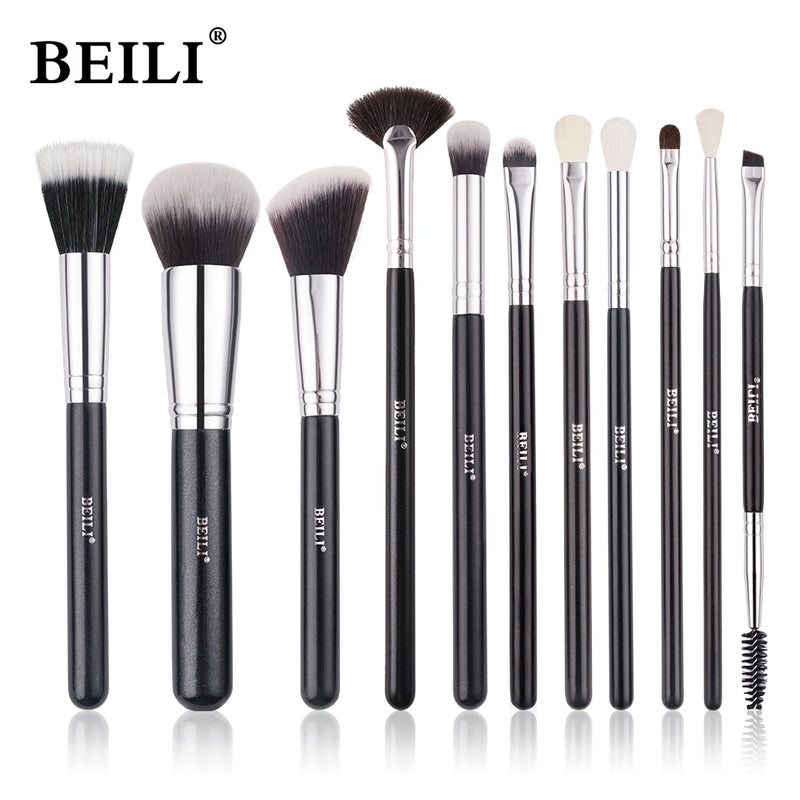 BEILI Goat Makeup Brush Set Eyeshadow Makeup Brushes Professional Foundation Blending Eyebrow Fan Blush