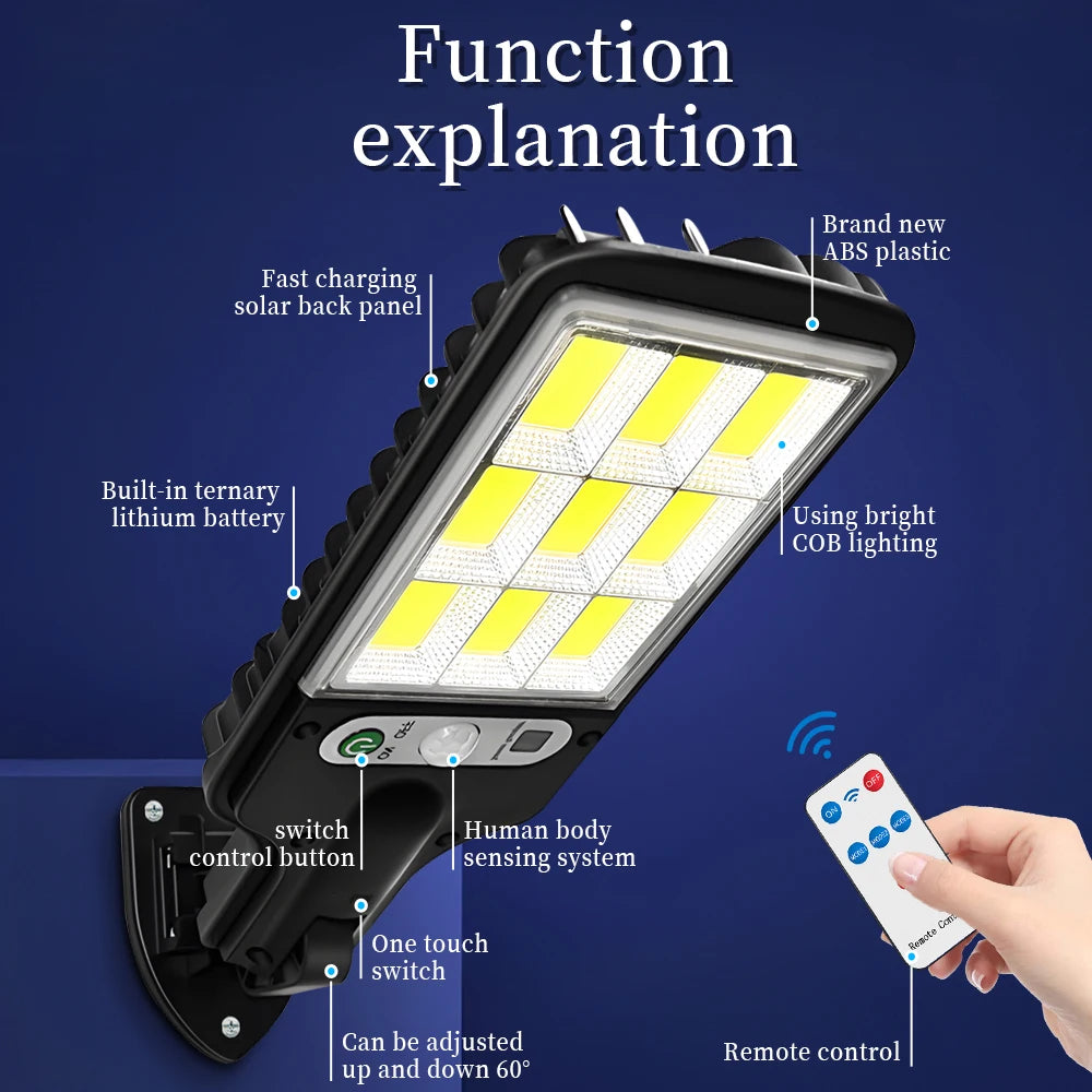 FAMCDC 4 Pack Solar Street Lights 108 COB LED Outdoor Wall Lights with Remote Control and Motion Sensor Adjustable 3 Modes Suita