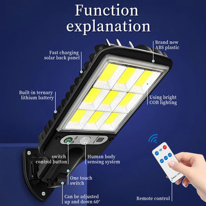 FAMCDC 4 Pack Solar Street Lights 108 COB LED Outdoor Wall Lights with Remote Control and Motion Sensor Adjustable 3 Modes Suita