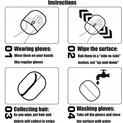 Portable Pet Hair Removal Gloves, 2-in-1 Mitts with Static Lint Brush, Washable & Reusable Dusting Glove for Dogs Cats Shedding Hair