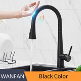 Pull Out Black Sensor Kitchen Faucets Stainless Steel Smart Induction Mixed Tap Touch Control Sink Tap