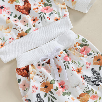 Citgeett Autumn Toddler Baby Girl Fall Clothes Set Flower Print Long Sleeve Tops Elastic Waist Pants Outfit Clothes