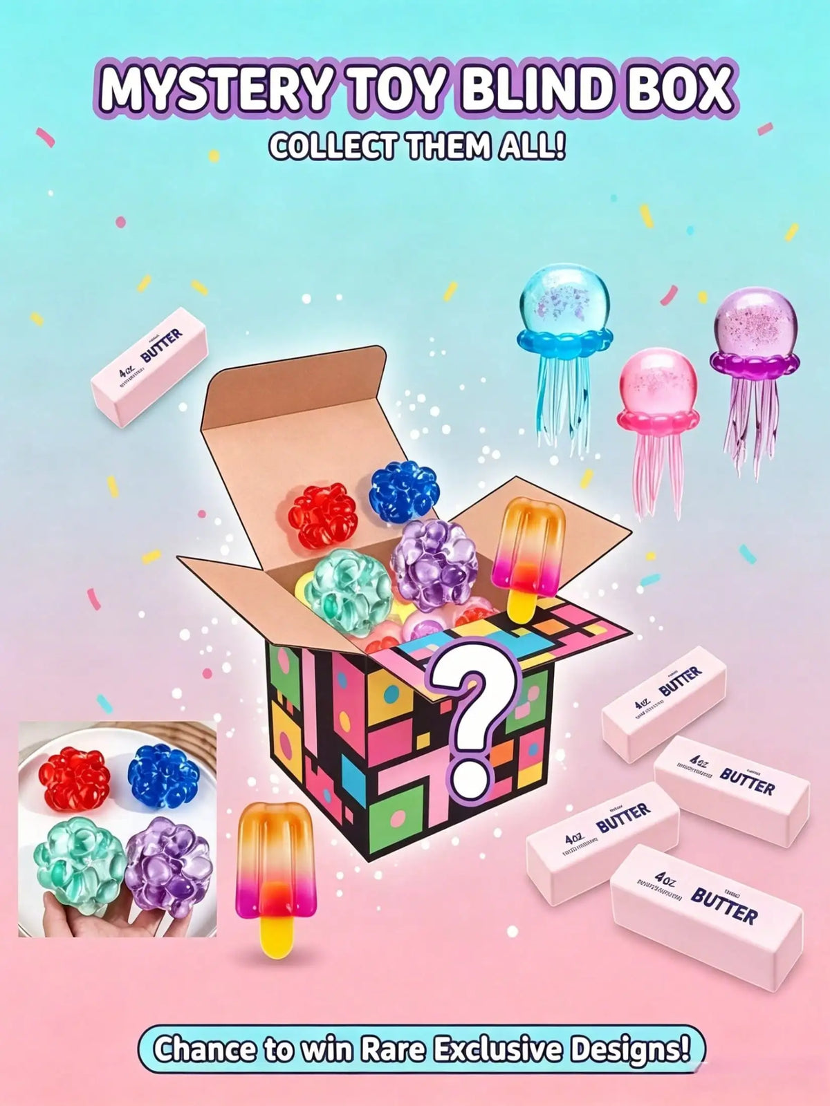 Lucky Surprise Blind Bag Squishy Toys, Soft Slow Rebound Stress Relief Fidget, Random Cute Collectible Gift for Kids Adults, Birthday Party Favors Easter Stocking Stuffers