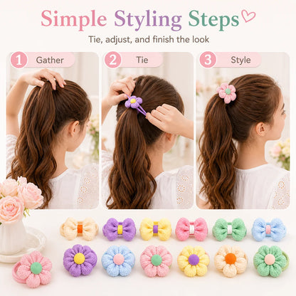 12PCS New Cut Hair Ties Princess Sweet Flower Bow Girls Women Elastic Hair Bands Hair Accessories Headwear Scrunchies 2030
