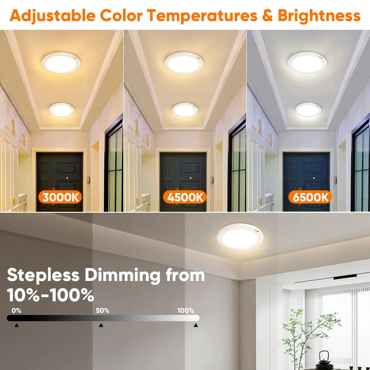Rechargeable Motion Sensor Ceiling Light with Remote, Battery Operated Closet Light No Wiring, Wireless LED Shower Lights, 3 Colors Dimmable Indoor Overhead Lamp for Closet Shower Pantry Shed Hallway