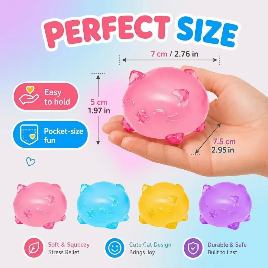 Gummy Kitty & Sugar Ball Designs, Anxiety Relief & Focus Toy, Maltose Filled Squeeze Cat Toys for Sensory Play, Sensory Fidget Toys for Adults, Kids, Christmas Gift, Slow Rising Squishy Stress Ball