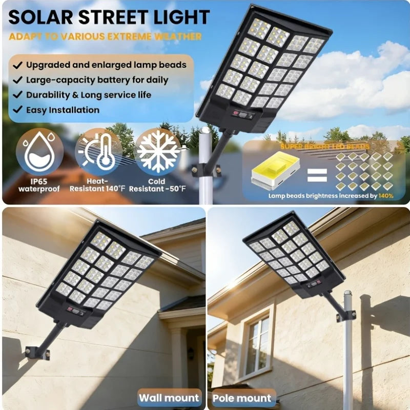 2026 Newest 580LED Super Bright Solar Street Lights for Outdoor, Motion Sensor Solar Lights Zero Electricity Cost, IP65, 5500K Bright Commercial Light for Garden, Lawn, Yard, Patio, Garage, Outside